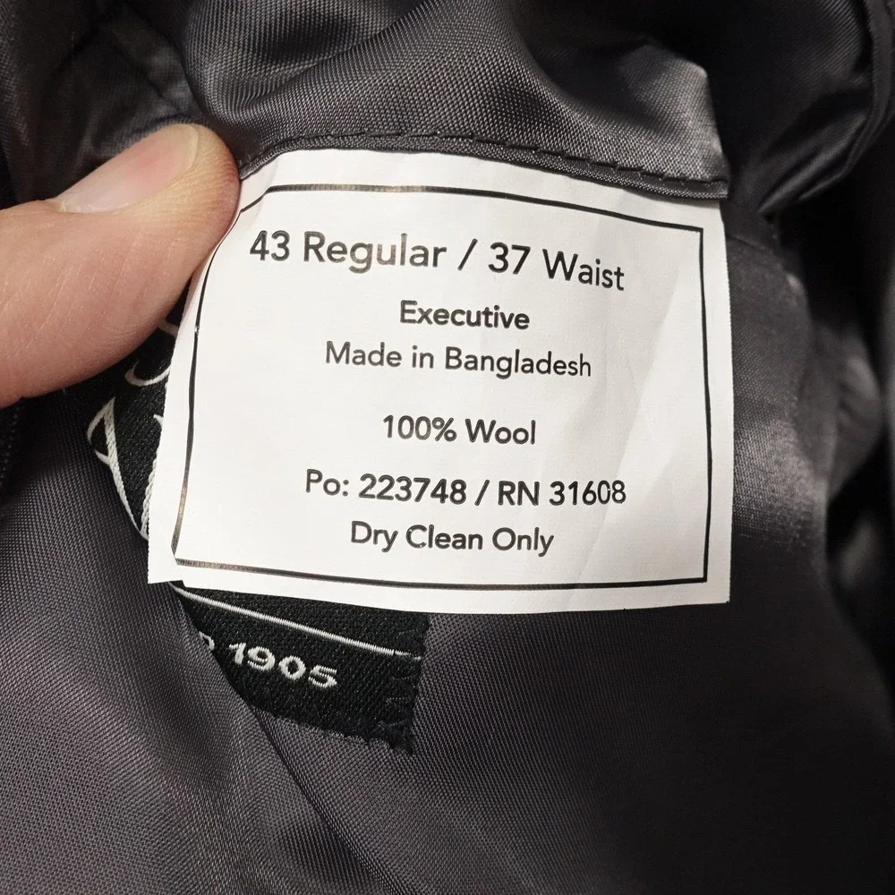 Jos. A. Bank Suit Jacket Mens Large 43R Gray Check Wool 2 Button Notch Lapel